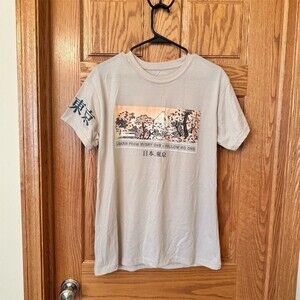 Weekend Warrior T-Shirt Men's M Beige Tokyo Japan Mt Fuji Cherry Blossom